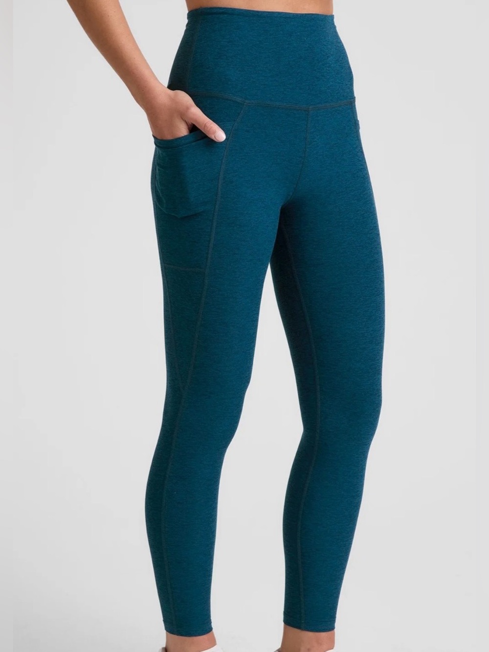Beyond yoga spacedye out of pocket high waisted midi legging blue gem heather